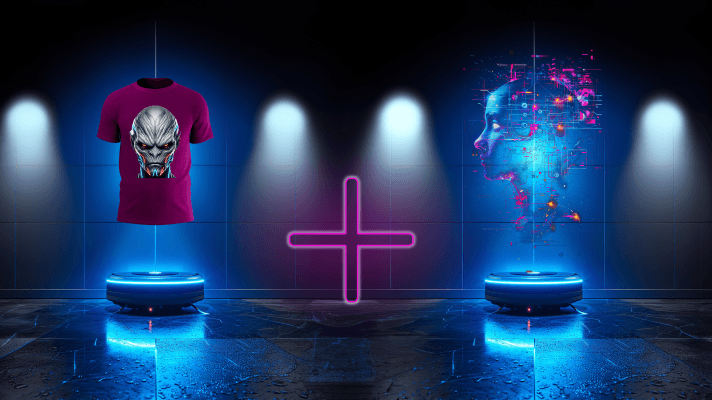 Sudadera personalizada generada con inteligencia artificial junto a diseño digital futurista en Randomprojex